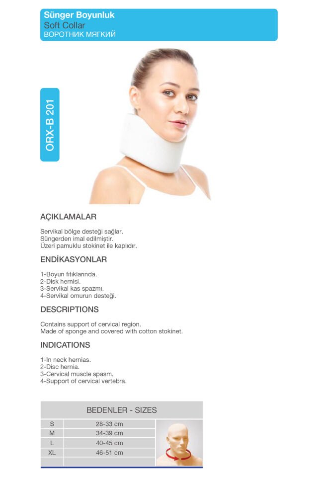 Ortopedik Sünger Boyunluk – Boyun Fıtığı, Boyun Tutulması ve Boyun Ağrısı İçin (ORX®-B201)