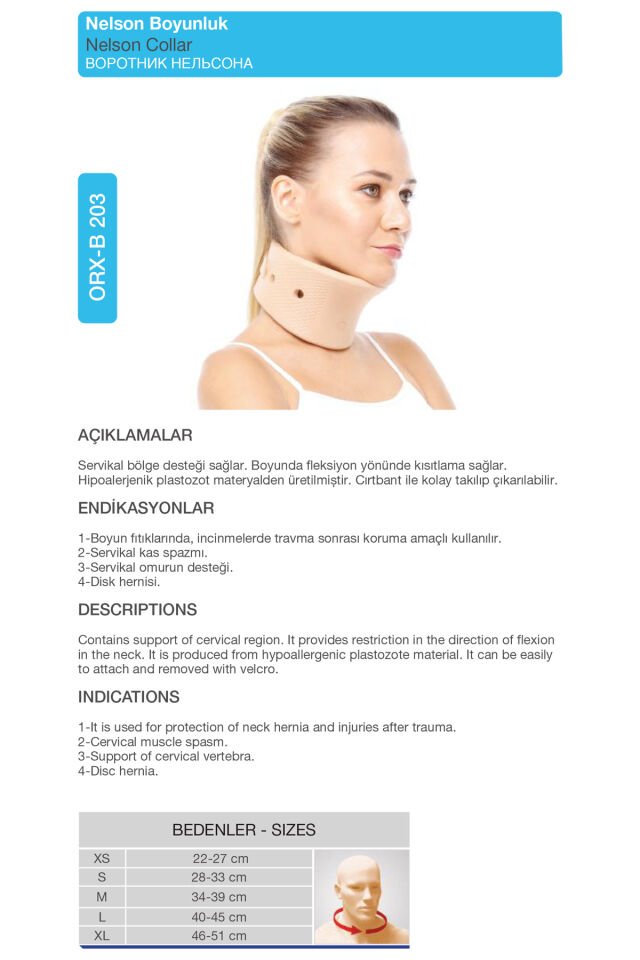 Ortopedik Nelson Boyunluk – Boyun Fıtığı ve Boyun Sabitleyici Destek (ORX®-B203)