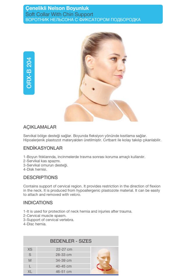 Ortopedik Çenelikli Nelson Boyunluk – Boyun Fıtığı ve Omurga Destekleyici (ORX®-B204)