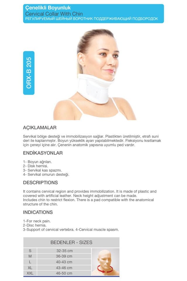 Ortopedik Çenelikli Boyunluk – Boyun Ağrısı ve Boyun Sabitleyici (ORX®-B205)