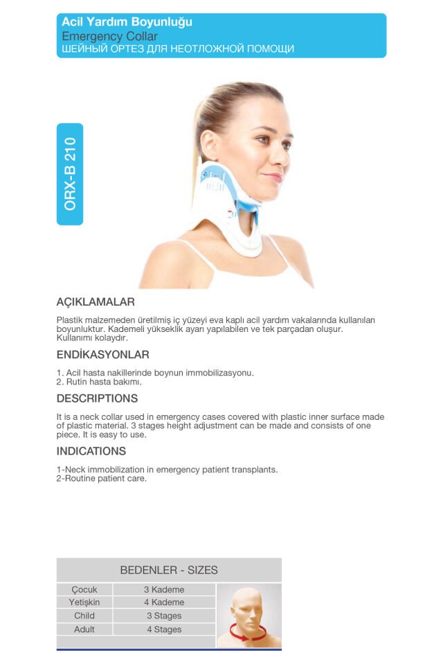 Ortopedik Acil Yardım Boyunluk – Travma ve Boyun Sabitleme İçin (ORX®-B210)