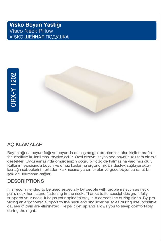 Visko Boyun Yastığı – Boyun Fıtığı ve Boyun Ağrısı İçin Ergonomik (57X37X11) (ORX®-Y1202)