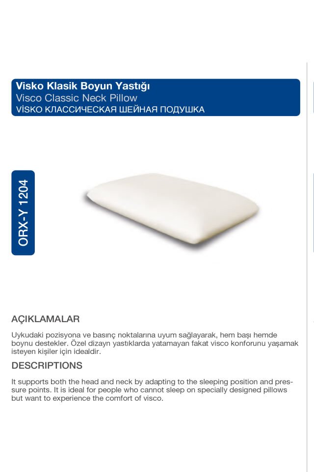 Visko Klasik Boyun Yastığı – Konforlu ve Ergonomik Uyku Desteği (60X40X15) (ORX®-Y1204)