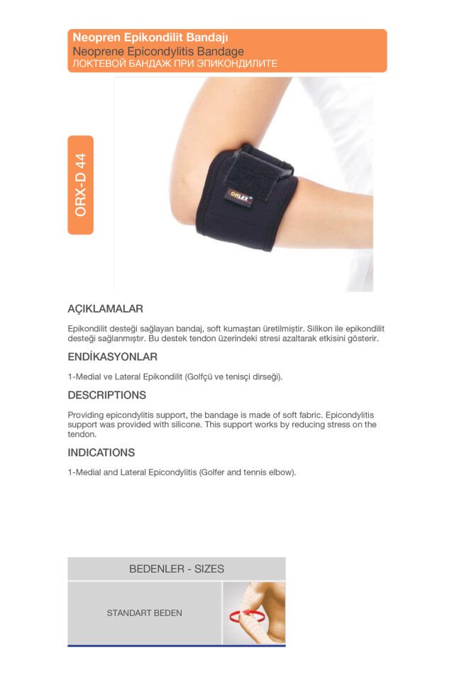 Neopren Epikondilit Bandajı – Tenisçi Dirseği ve Golfçü Dirseği Desteği (ORX®-D44)