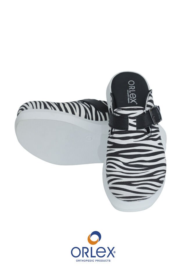 Zebra Desen Ortopedik Terlik Beyaz – Günlük Kullanım, Ayak Konforu ve Ortopedik Destek (ORX®-ORTO1002)