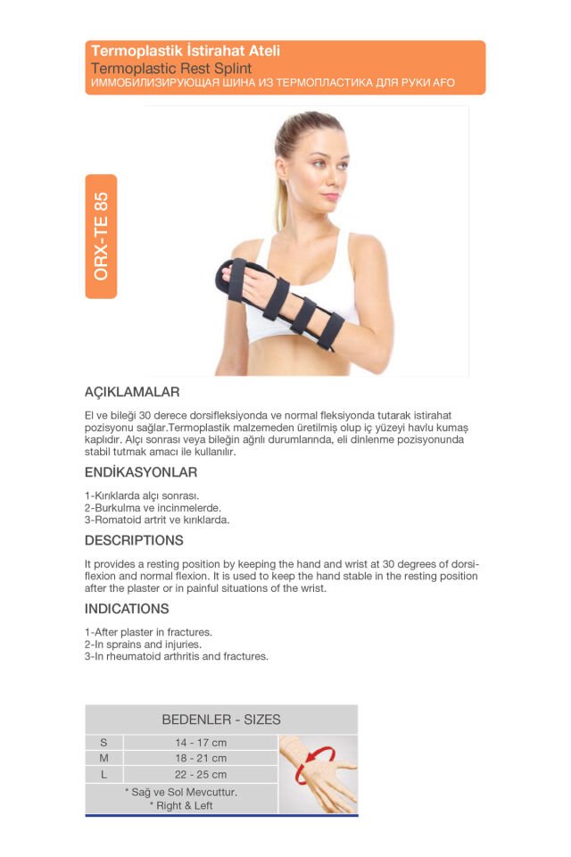 Termoplastik İstirahat Ateli – El ve Bilek Sabitleyici Medikal Atel (ORX®-TE85)