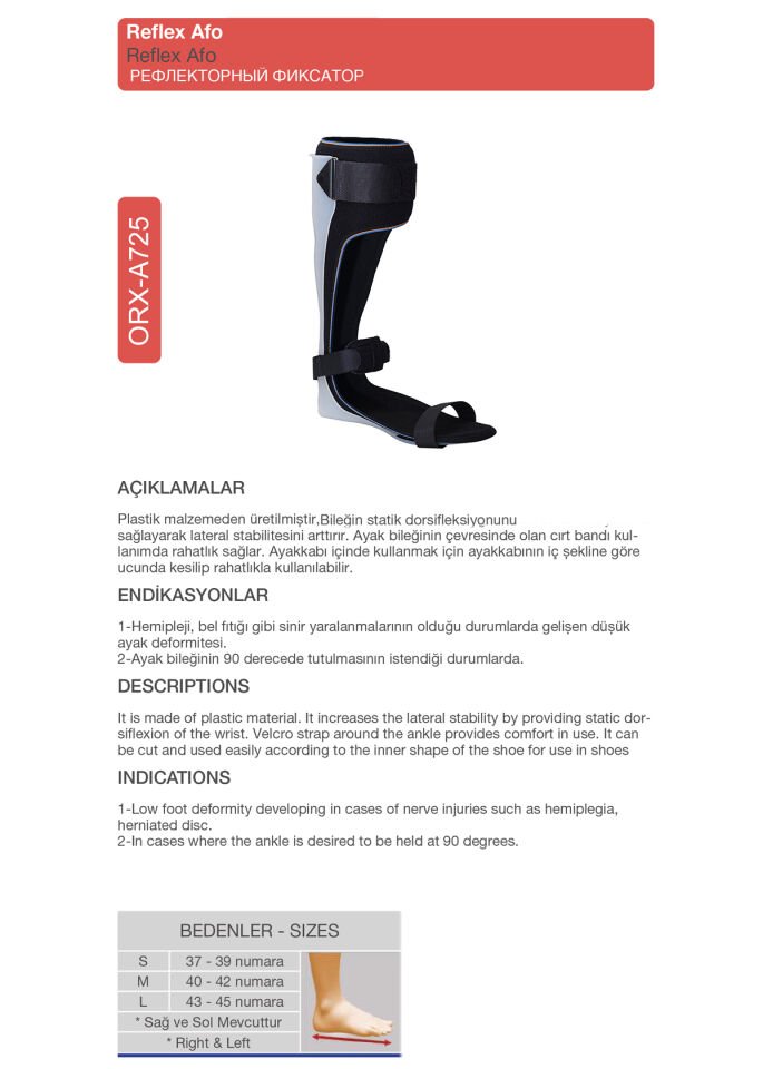Refleks AFO – Ayak Düşmesi ve Yürüme Desteği (SOL) (ORX®-A725)