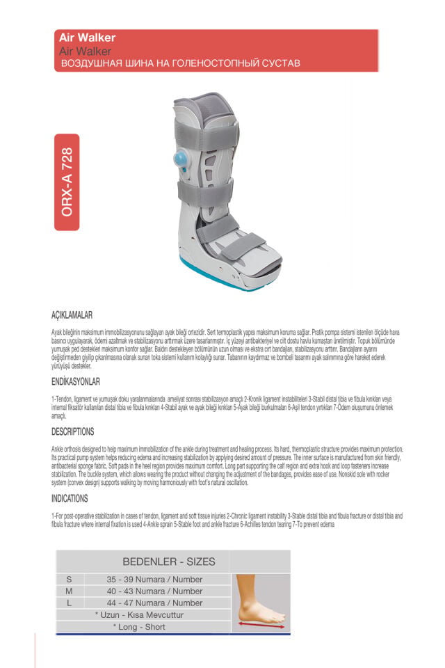 Havalı Yürüme Botu (Airwalker) – Maksimum Ayak ve Bilek Sabitleme (ORX®-A728UZUN)