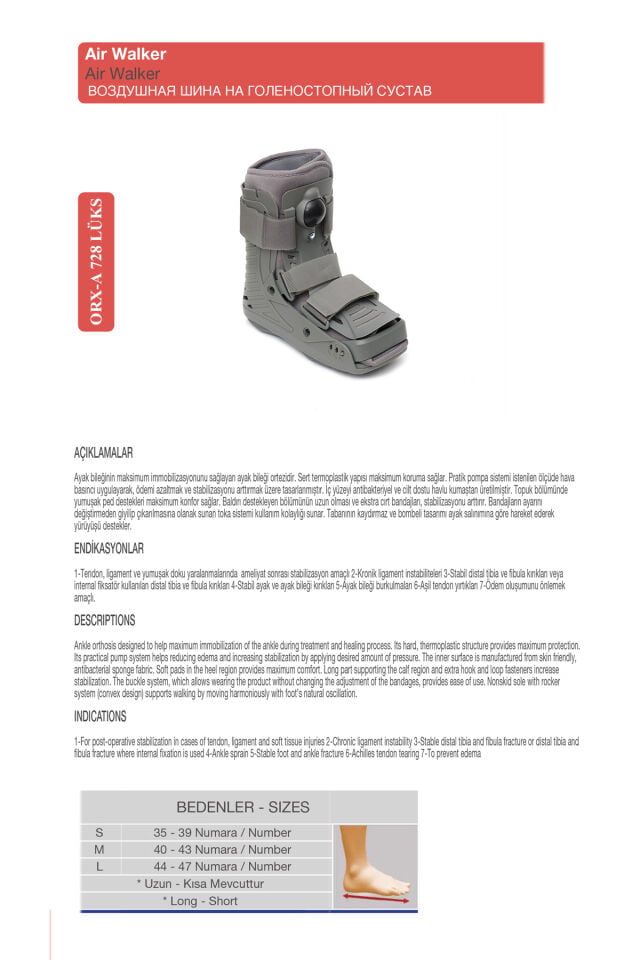 Havalı Yürüme Botu (Airwalker) – Maksimum Ayak ve Bilek Sabitleme (ORX®-A728KISALÜKS)