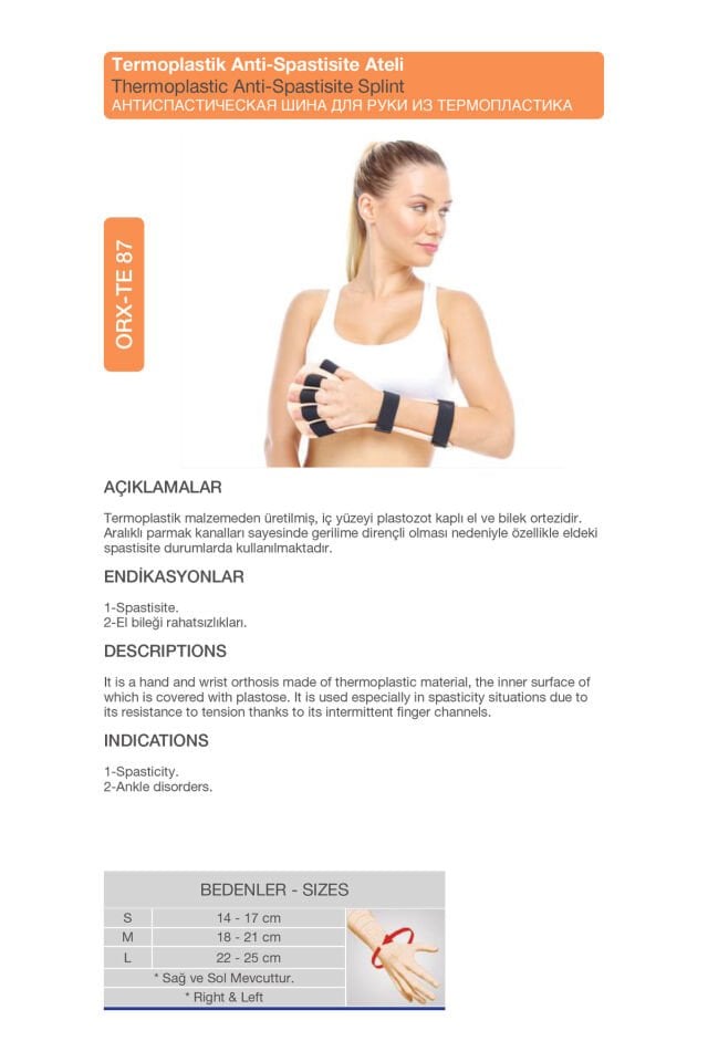 Termoplastik Anti Spastisite Ateli – Spastisite Önleyici El Ateli (ORX®-TE87)