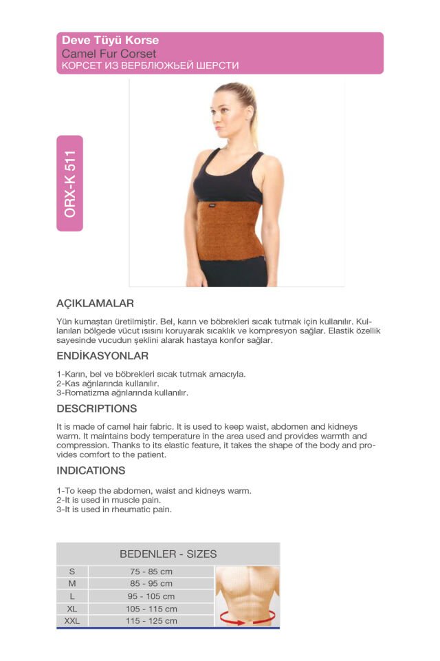 Deve Tüyü Yün Korse – Bel Ağrısı İçin Doğal Isıtıcı Medikal Korse (ORX®-K511)