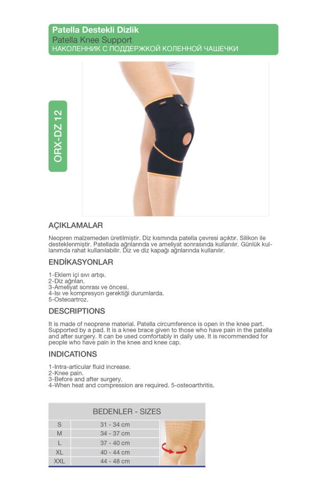 Neopren Patella Destekli Dizlik – Diz Ağrısı ve Diz Kapağı Stabilizasyonu (ORX®-DZ12)