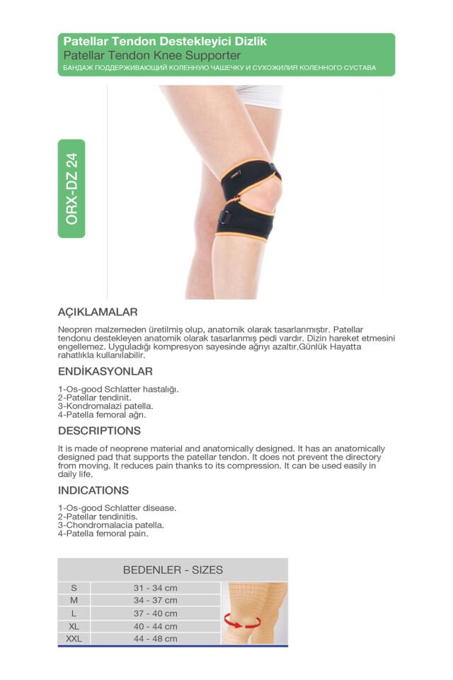 Neopren Patellar Tendon Destekleyici Dizlik – Diz Altı Ağrısı İçin (ORX®-DZ24)