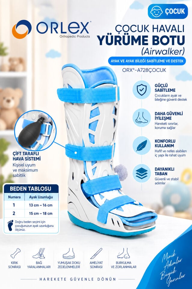 Çocuk Havalı Yürüme Botu (Airwalker) – Çocuklar İçin Ayak ve Ayak Bileği Sabitleme (ORX®-A728ÇOCUK)