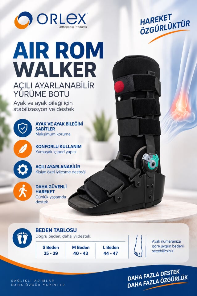 Air Rom Walker Açılı Ayarlanabilir Yürüme Botu – Ayak ve Ayak Bileği Sabitleme (ORX®-A721UZUN-LÜKS)