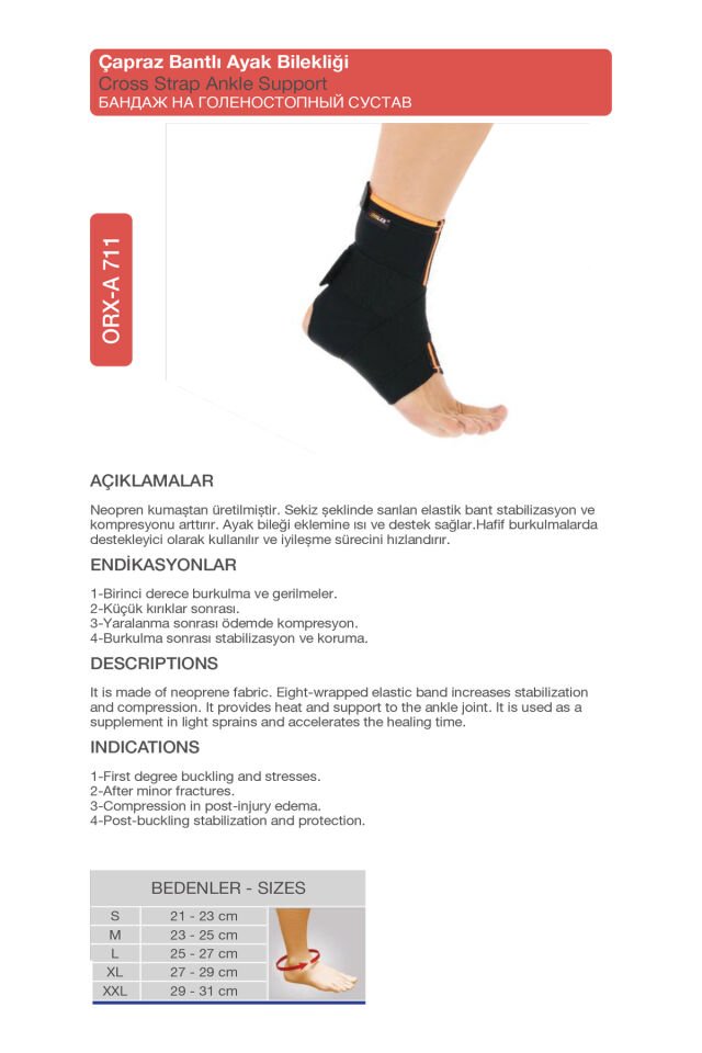 Neopren Çapraz Bantlı Ayak Bilekliği – Ayak Bileği Burkulma Bandajı ve Destek (ORX®-A711)