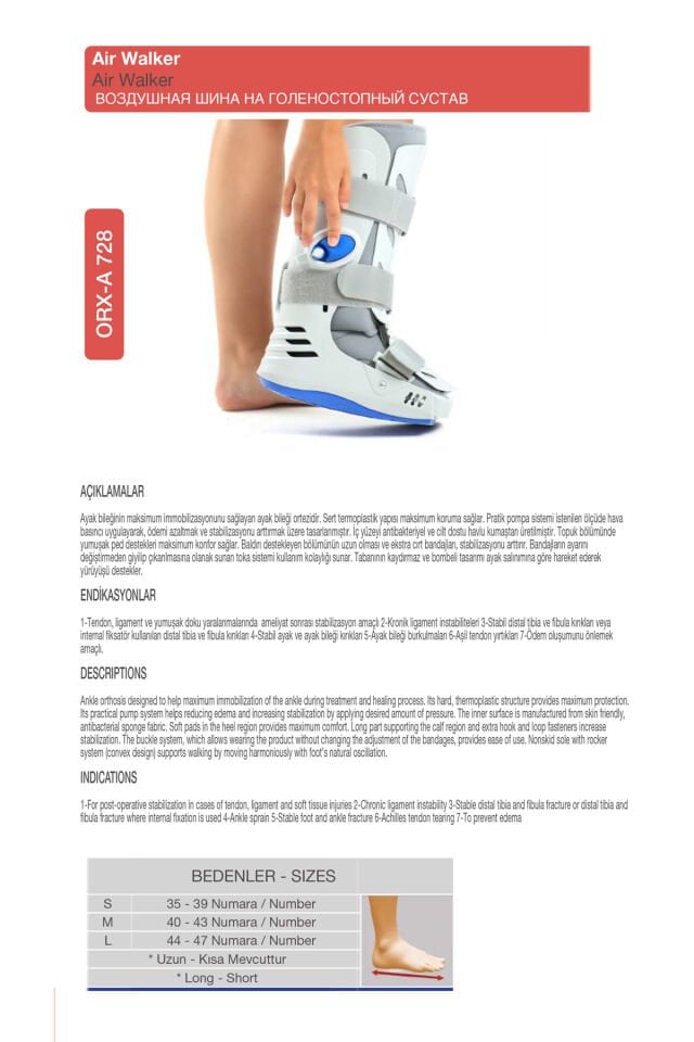Havalı Yürüme Botu (Airwalker) – Maksimum Ayak ve Bilek Sabitleme (ORX®-A728)
