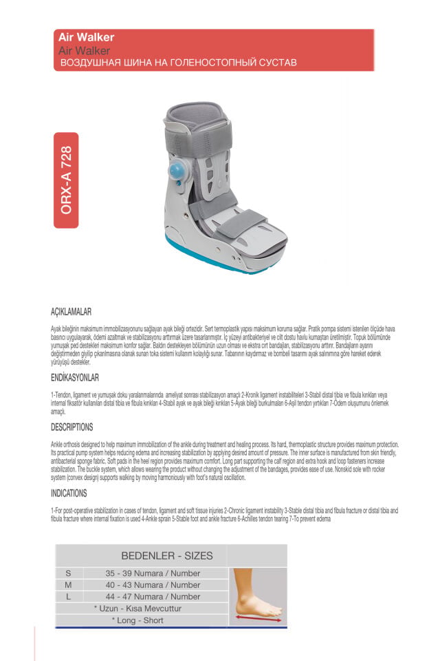 Havalı Yürüme Botu (Airwalker) – Maksimum Ayak ve Bilek Sabitleme (ORX®-A728KISA)
