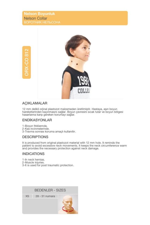 Çocuk Ortopedik Nelson Boyunluk – Boyun Sabitleyici Medikal Destek (ORX®-CO812)