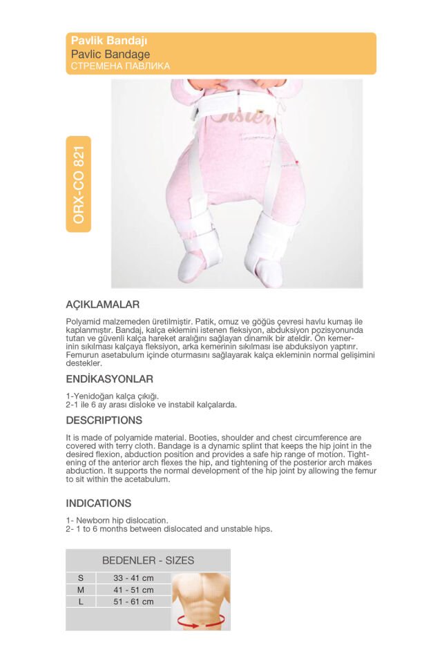 Çocuk Pavlik Bandajı – Kalça Displazisi Destekleyici (ORX®-CO821)