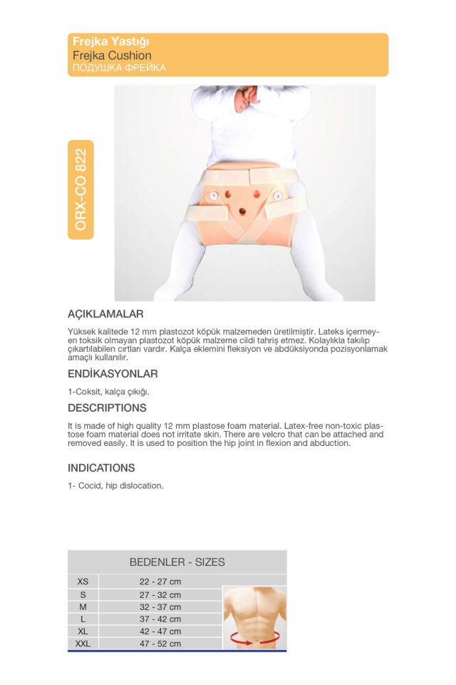 Çocuk Frejka Yastığı – Kalça Gelişimi Destekleyici Ortez (ORX®-CO822)
