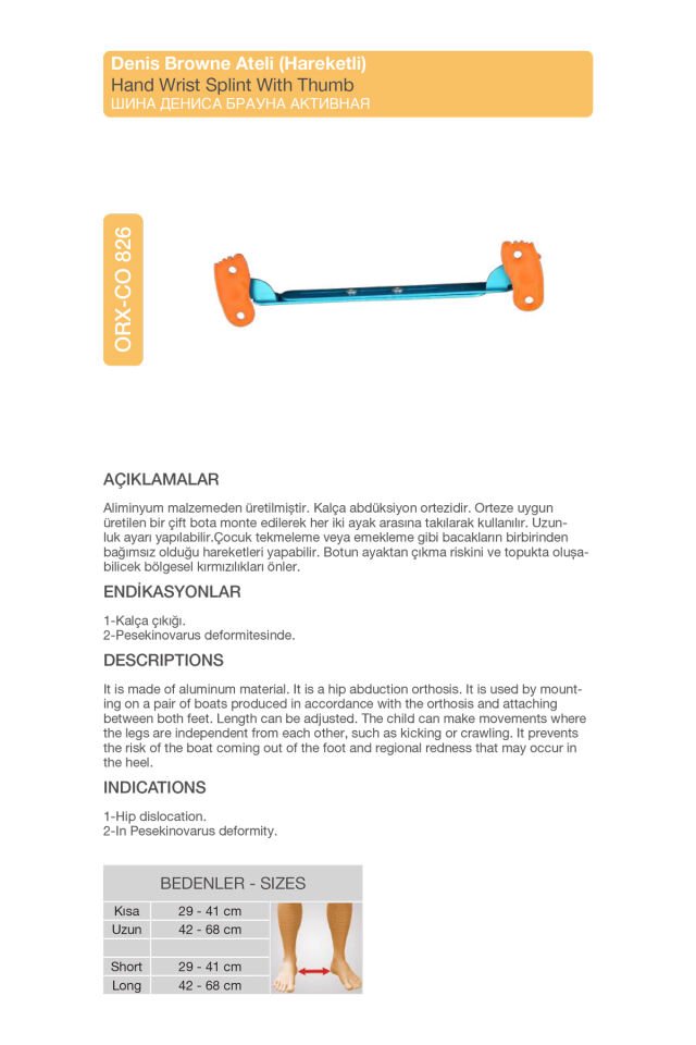 Çocuk Denis Browne Ateli (Uzun) – Ayarlanabilir Çarpık Ayak Düzeltici (ORX®-CO826)